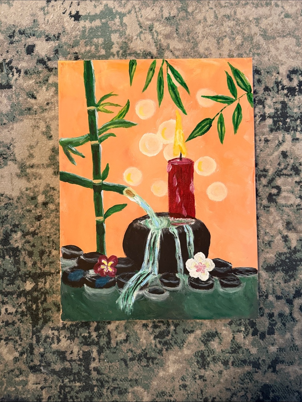 Hand-Painted Bamboo and Candles — acrylics on canvas